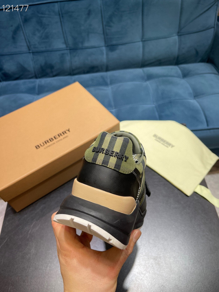 B**rry vintage check, leather and mesh sneakers