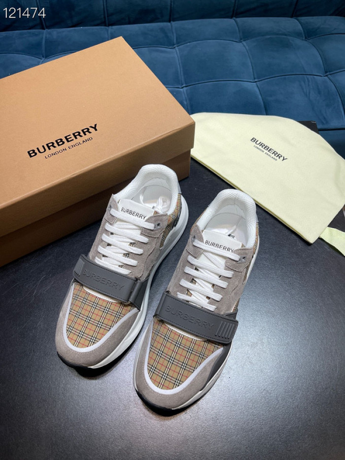 B**rry vintage check, leather and mesh sneakers