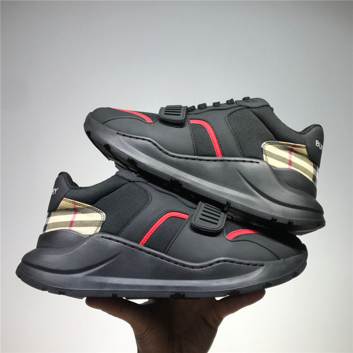 B**rry vintage check, leather and mesh sneakers