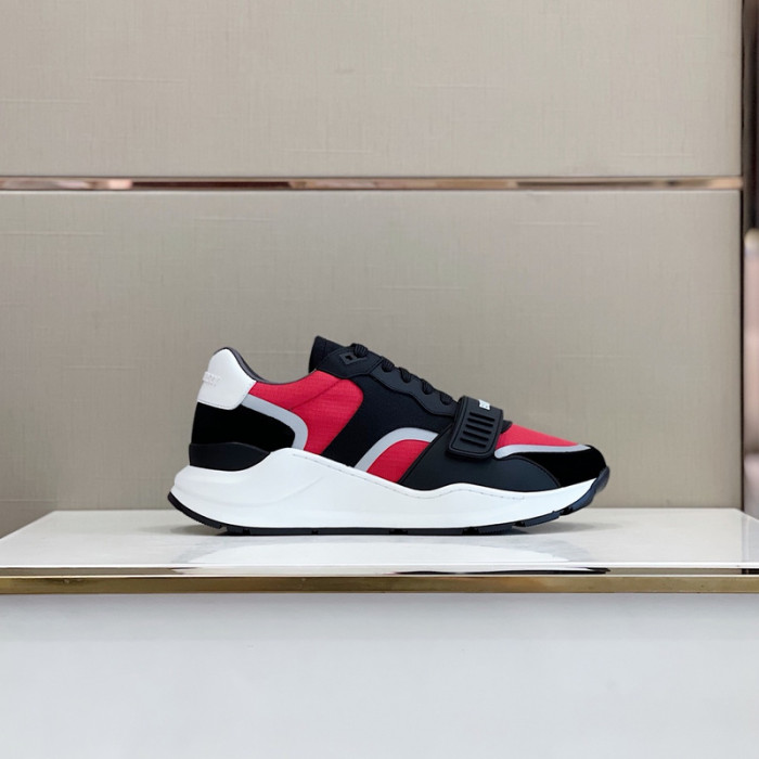 B**rry vintage check, leather and mesh sneakers