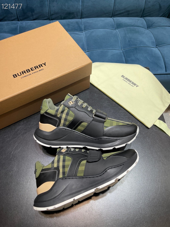 B**rry vintage check, leather and mesh sneakers