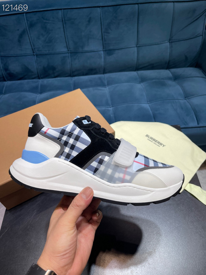 B**rry vintage check, leather and mesh sneakers