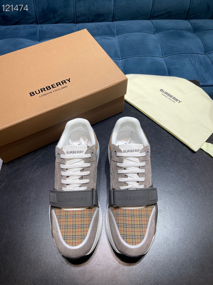 B**rry vintage check, leather and mesh sneakers