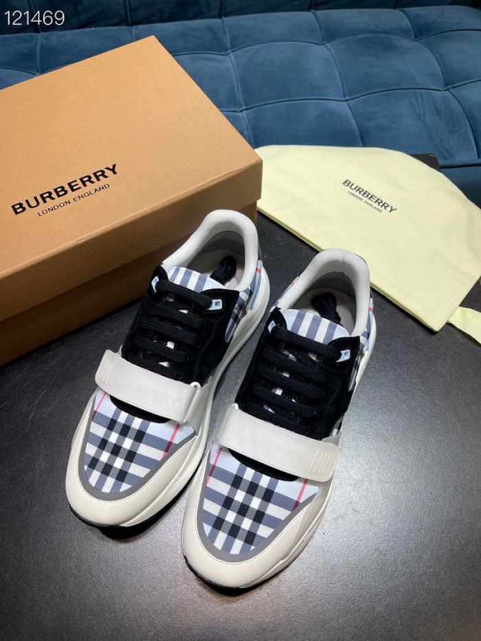 B**rry vintage check, leather and mesh sneakers