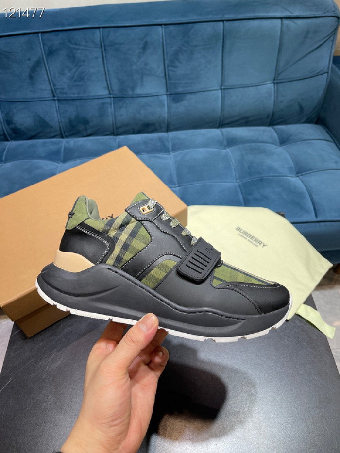 B**rry vintage check, leather and mesh sneakers