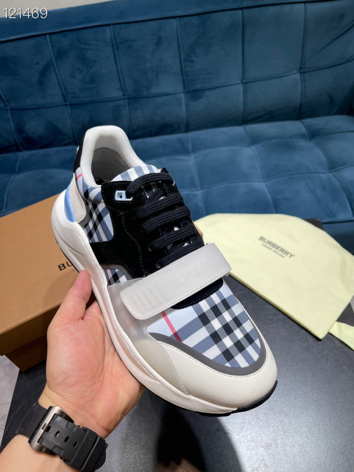 B**rry vintage check, leather and mesh sneakers