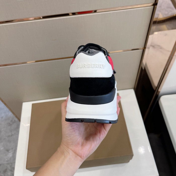 B**rry vintage check, leather and mesh sneakers