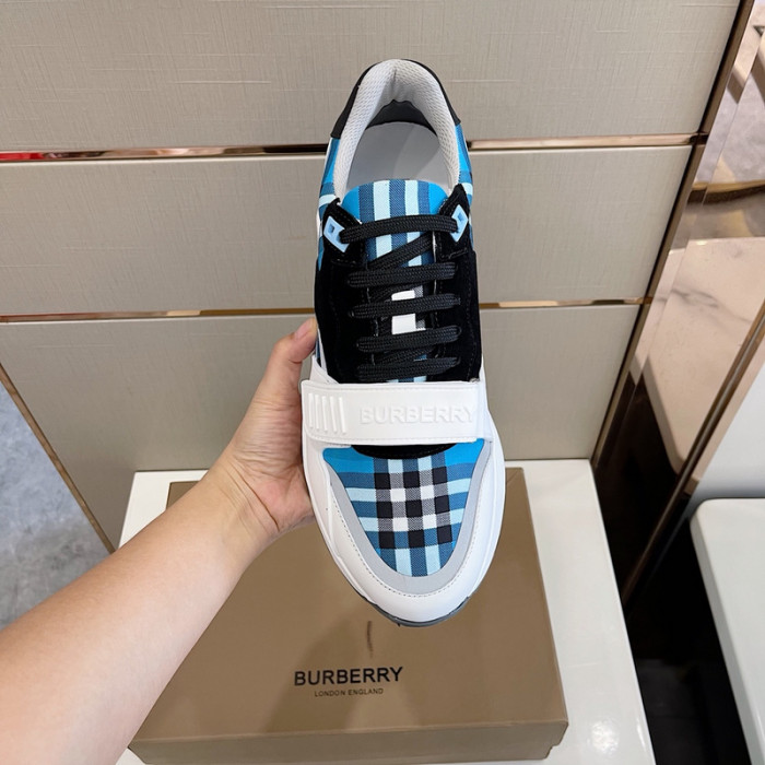 B**rry vintage check, leather and mesh sneakers