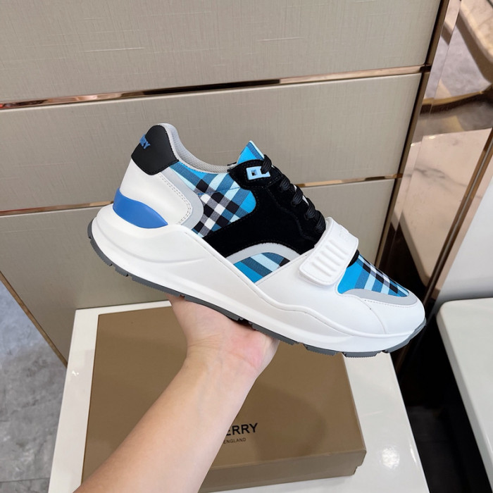 B**rry vintage check, leather and mesh sneakers