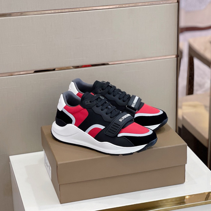 B**rry vintage check, leather and mesh sneakers